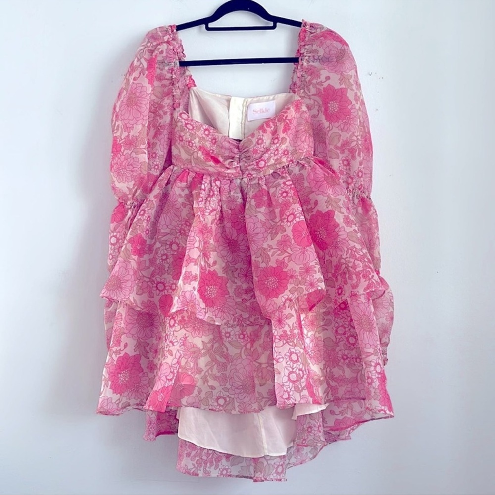 Selkie Wallflower Moonlight tiered long sleeve cutout floral print mini dress L